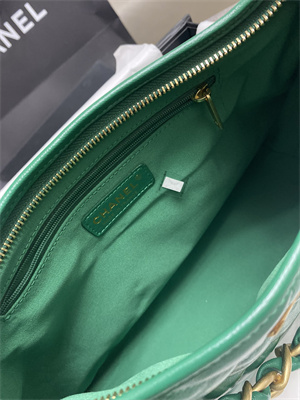 Ch*el small hobo bag shiny lambskin gold tone metal green as4922