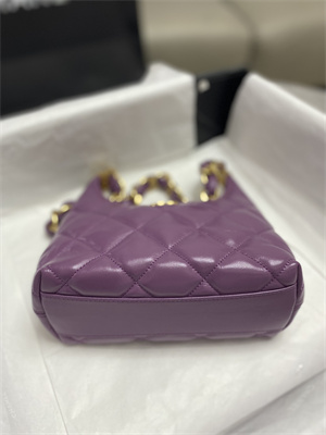 Ch*el small hobo bag shiny lambskin gold tone metal purple as4922