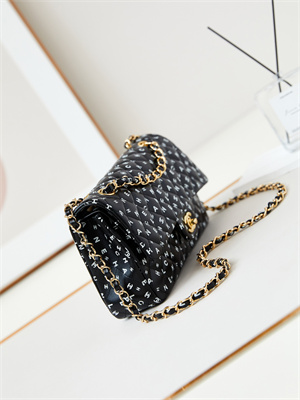 Ch*el medium classic handbag black calfskin with white letters as1112