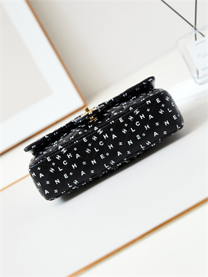 Ch*el medium classic handbag black calfskin with white letters as1112