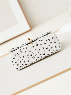 Ch*el mini classic handbag white calfskin with black letters as1116