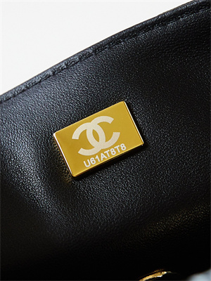 Ch*el mini classic handbag black calfskin with white letters as1116