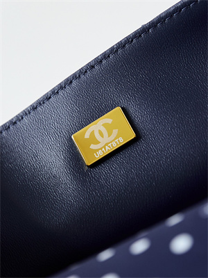 Ch*el medium classic handbag dk blue fabric with white dot as4720