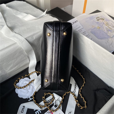 Ch*el mini bag with top handle shiny lambskin gold tone metal black as4958