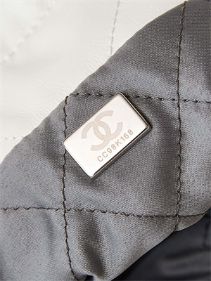 Ch*el 22 mini handbag shiny calfskin silver tone metal white as3980