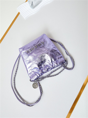 Ch*el 22 mini handbag metallic calfskin silver tone metal purple as3980