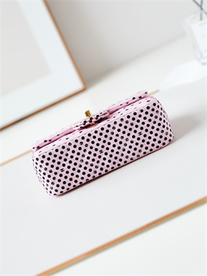Ch*el mini classic handbag pink fabric with black dot a69900