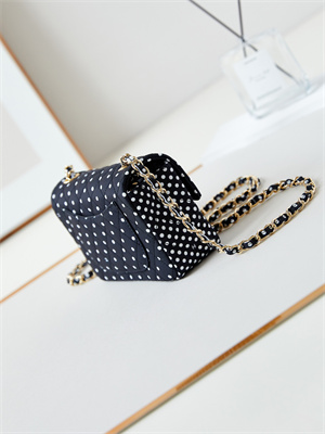Ch*el mini classic handbag black fabric with white dot a69900