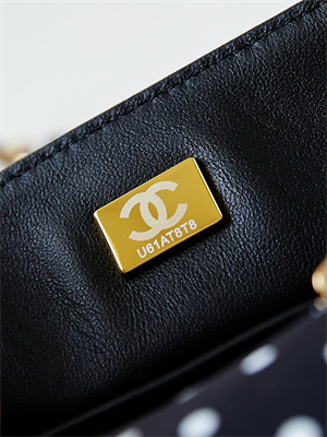 Ch*el mini classic handbag black fabric with white dot a69900