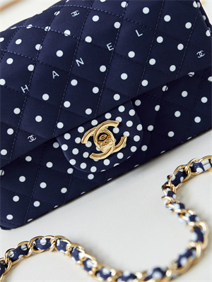 Ch*el mini classic handbag dk blue fabric with white dot a69900