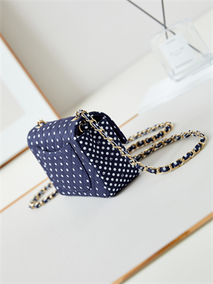 Ch*el mini classic handbag dk blue fabric with white dot a69900