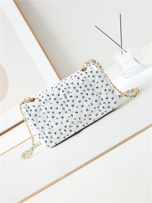 Ch*el medium classic handbag white calfskin with black letters as1112