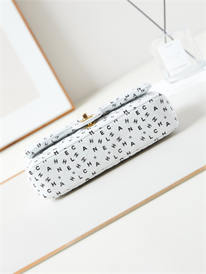 Ch*el medium classic handbag white calfskin with black letters as1112