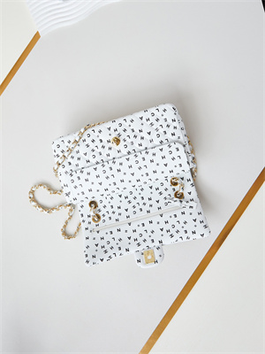 Ch*el medium classic handbag white calfskin with black letters as1112