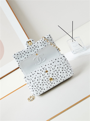 Ch*el medium classic handbag white calfskin with black letters as1112