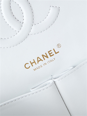 Ch*el medium classic handbag white calfskin with black letters as1112