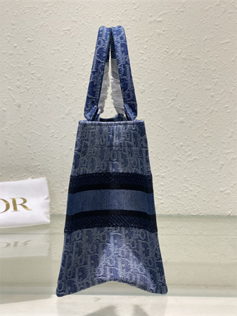 cd small book tote blue denim D*or oblique jacquard