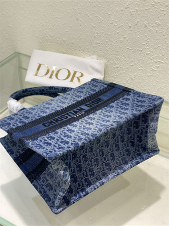 cd small book tote blue denim D*or oblique jacquard