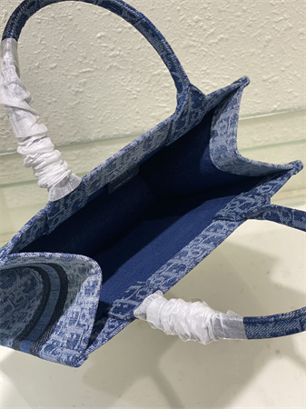 cd small book tote blue denim D*or oblique jacquard