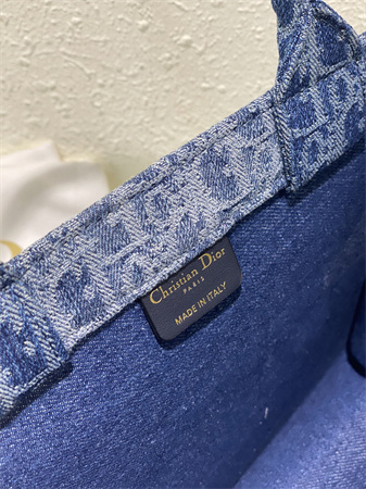 cd small book tote blue denim D*or oblique jacquard