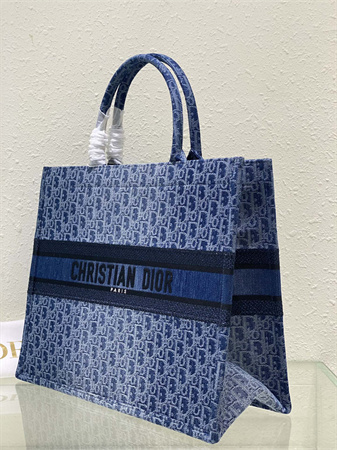 cd large book tote blue denim D*or oblique jacquard