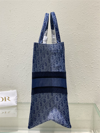 cd large book tote blue denim D*or oblique jacquard