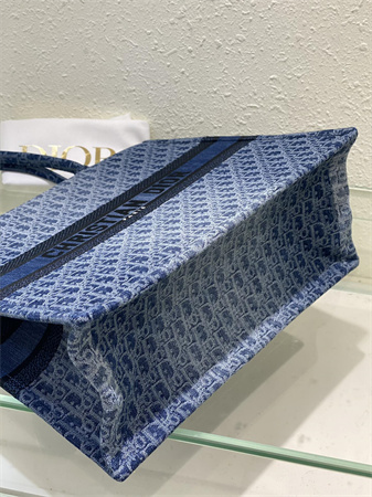 cd large book tote blue denim D*or oblique jacquard
