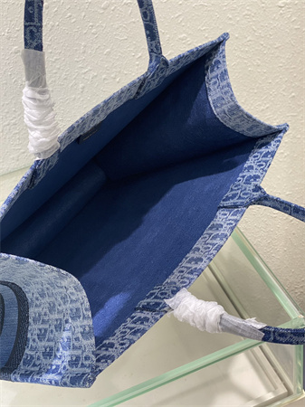 cd large book tote blue denim D*or oblique jacquard