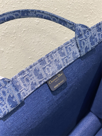 cd large book tote blue denim D*or oblique jacquard