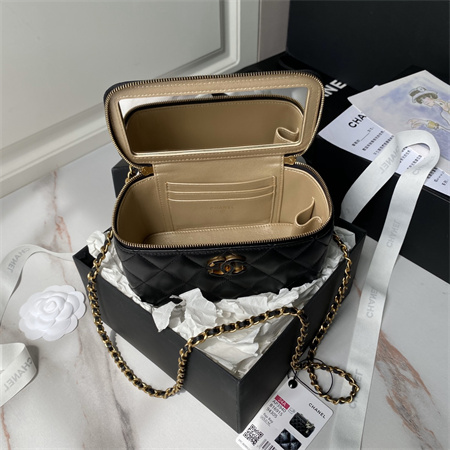 Ch*el vanity case lambskin enamel & gold-tone metal white ap3940