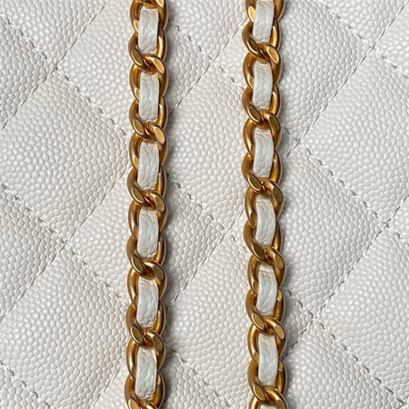 Ch*el vanity case with top handle grained calfskin gold tone metal white ap4064