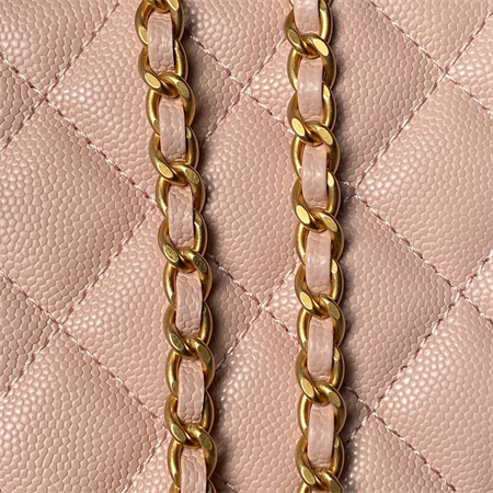 Ch*el vanity case with top handle grained calfskin gold tone metal pink ap4064