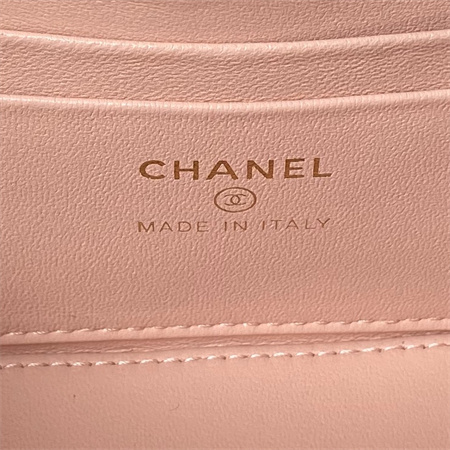 Ch*el vanity case with top handle grained calfskin gold tone metal pink ap4064