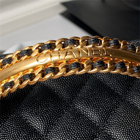 Ch*el vanity case with top handle grained calfskin gold tone metal black ap4064