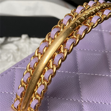 Ch*el vanity case with top handle grained calfskin gold tone metal lt purple ap4064