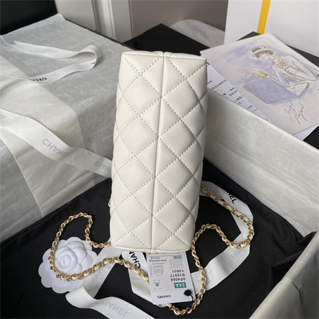 Ch*el clutch with chain grained shiny calfskin & gold-tone metal white ap4066