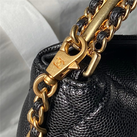 Ch*el clutch with chain grained shiny calfskin & gold-tone metal black ap4066