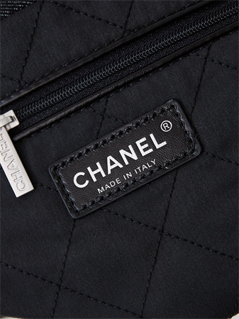 Cha.nel 22 Small Handbag Black Denim Silver Tone Metal AS3260