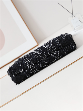 Cha.nel 22 Medium Handbag Black Denim Silver Tone Metal AS3261