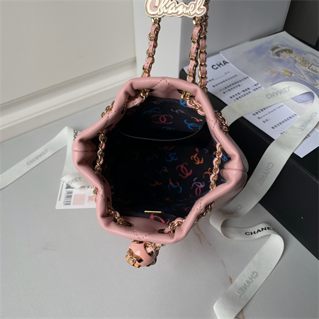 Ch*el backpack shiny lambskin gold tone metal pink as4810