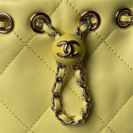 Ch*el backpack shiny lambskin gold tone metal yellow as4810