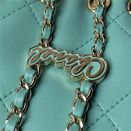 Ch*el backpack shiny lambskin gold tone metal green as4810