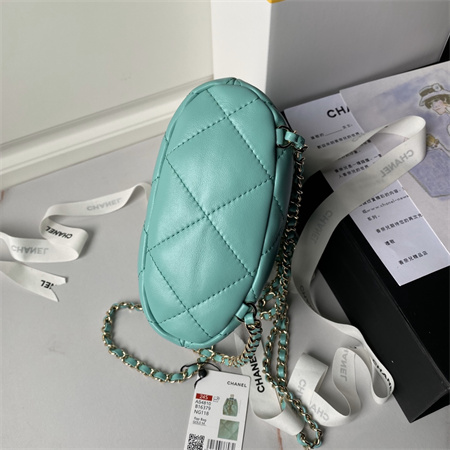 Ch*el backpack shiny lambskin gold tone metal green as4810