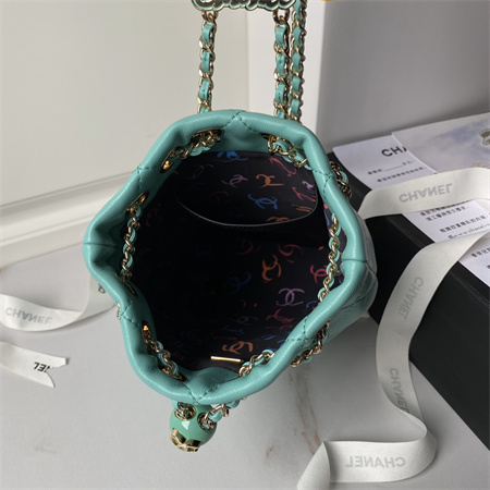 Ch*el backpack shiny lambskin gold tone metal green as4810