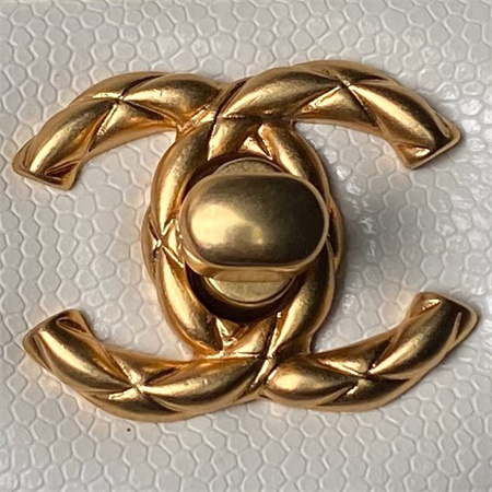 Ch*el mini flap bag with top handle grained shinny calfskin gold tone metal white as4956