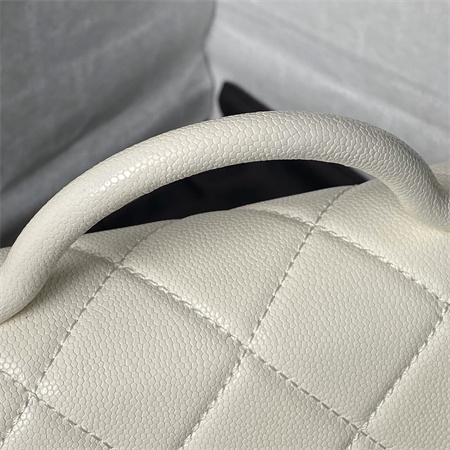 Ch*el mini flap bag with top handle grained shinny calfskin gold tone metal white as4956