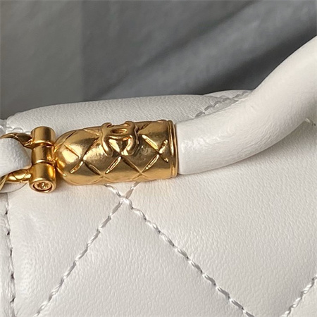 Ch*el mini flap bag with top handle lambskin gold tone metal white as4956