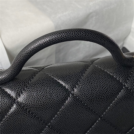 Ch*el mini flap bag with top handle grained shinny calfskin gold tone metal black as4956