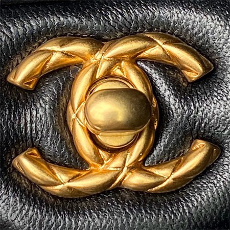 Ch*el mini flap bag with top handle lambskin gold tone metal black as4956