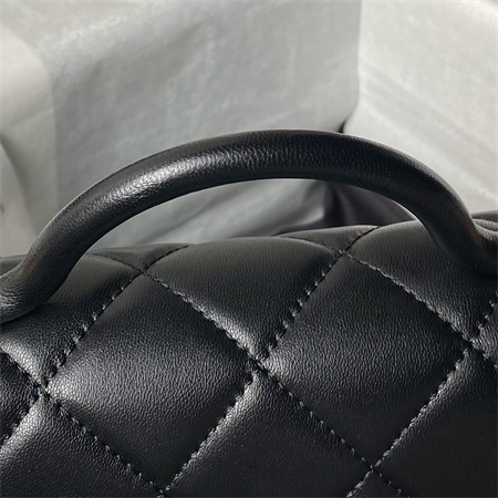 Ch*el mini flap bag with top handle lambskin gold tone metal black as4956